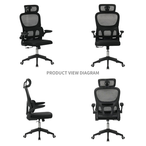 High Back Ergonomic Swivel Rolling Office Chair With Tilt Function, 3D Headrest, Lumbar Support - Black