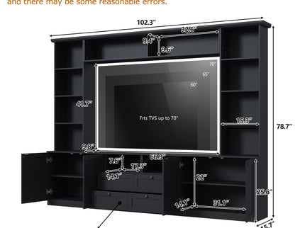 Farmhouse Elegant Entertainment Center Wall Unit With 4 Drawers