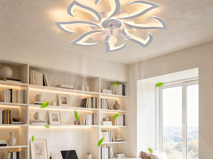 Flower Ceiling Fan With Remote Controlled LED Light, Flush Mount DC Motor Fan