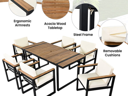 7 Pieces Outdoor Dining Set Patio Dining Table And Chair Set With And Removable Cushions For Patio