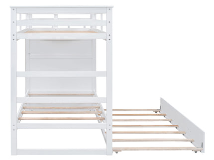 Twin Over Twin Bunk Bed With Trundle And Staircase - White