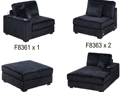 6 Piece Modular U Sectional Sofa Set With USB Cup Holder, Low Leg - Black