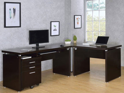 Ulloa - L Shape Desk With Mobile File Cabinet - Cappuccino