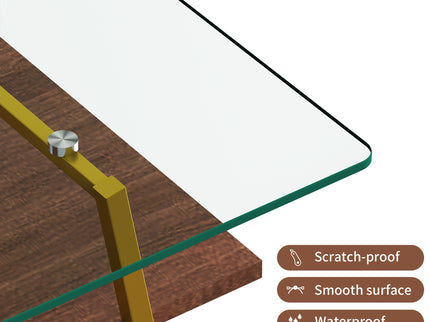 Rectangle Coffee Table, Tempered Glass Tabletop With Metal Legs, Modern Table For Living Room