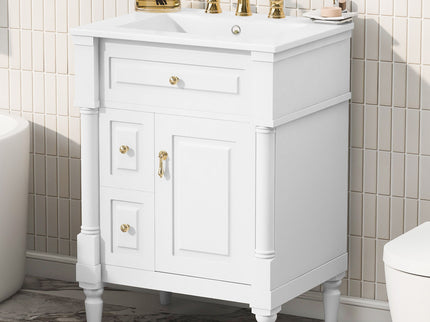 Freestanding Bathroom Vanity With Sink, Adjustable Shelf & Flip Drawer