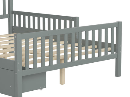 Platform Bed With Guardrails On Both Sides And 2 Storage Drawers
