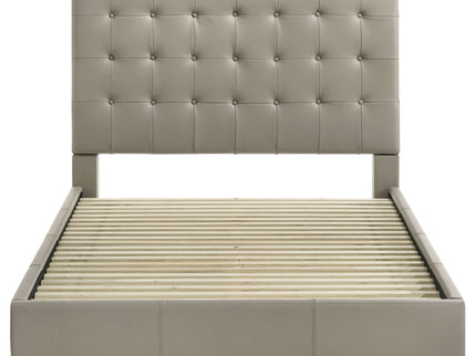 Queen Panel Platform Bed With Grid Tufted Headboard - Tan