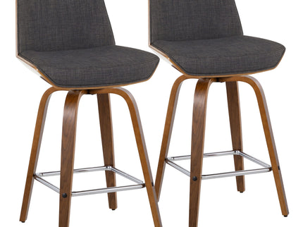 Corazza - Mid Century Modern Fixed Height Counter Stool With Swivel And Square Footrest (Set of 2)