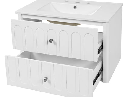 Floating Bathroom Vanity With Oval Knobs & Round Edge, Soft Close Drawer Slides