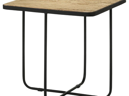 Travertine Accent Table Geometric Design - Brown