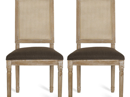French Country Dining Chair With Rectangular Cane Backrest And Smooth Upholstered Seating