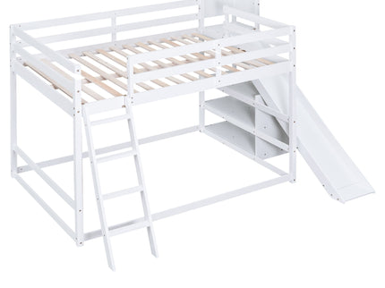 Bunk Bed With Ladder, Slide, And Shelves Pine Wood