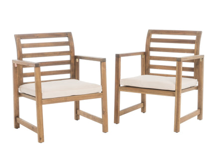 Outdoor Acacia Wood Club Chairs, 2 Pieces Set - Natural Stained / White
