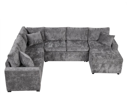Sectional Sofa Pull-Out Sofa Bed Sleeper With A Storage Ottoman, Three Pillows And Charging Devices For Living Room