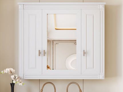 Wall Mounted Bathroom Cabinet With Mirror And 5 Shelves, Rectangular Design