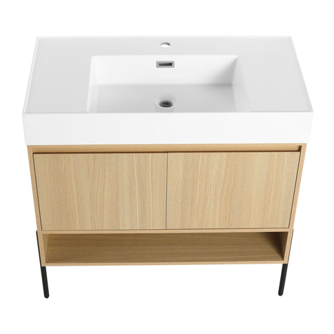Modern Bathroom Vanity Combo With Single Resin Sink And Storage Cabinet