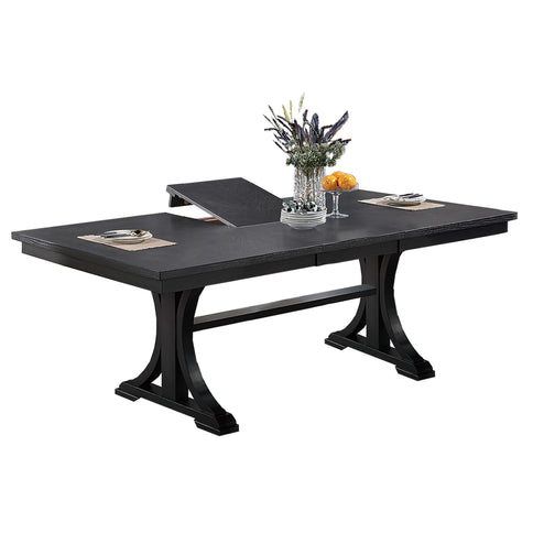 Rectangle Dining Table With Butterfly Leaf, Trestle Base - Charcoal