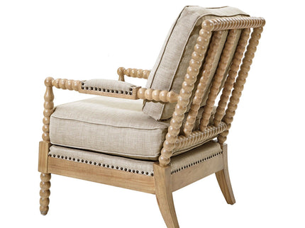 Arm Chair With Open Back Spindle Design, Padded Armrests