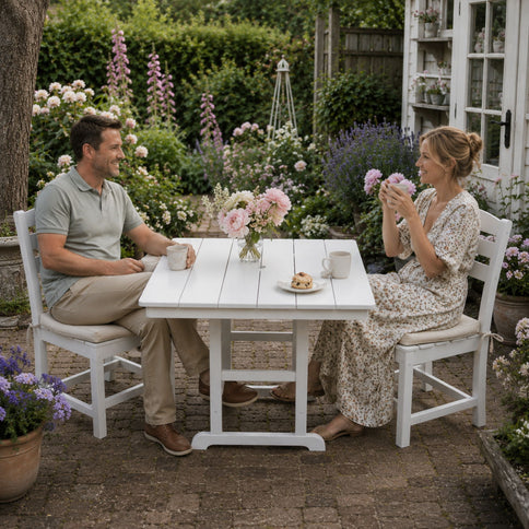 Outdoor Patio Dining Set, Square Table With Umbrella Hole And Armless Chairs