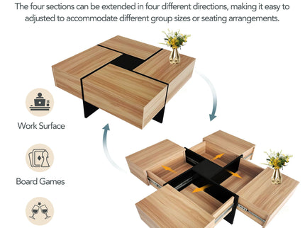 Wallace - Coffee Table With 4 Hidden Storage Compartments - Brown
