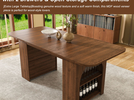 Dining Table With Drawers & Open Storage - Walnut