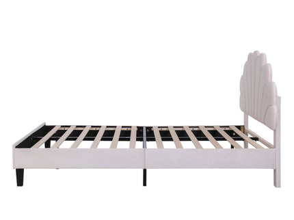 Upholstered Platform Bed With Flower Pattern Headboard