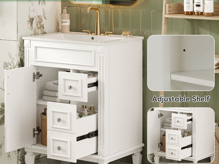 Bathroom Vanity With Sink, Compact Cabinet & 2 Drawers And Adjustable Shelf