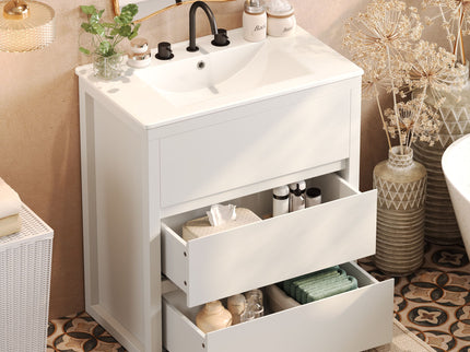 Freestanding Bathroom Vanity With Ceramic Sink, 2 Full Extension Drawers