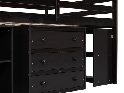Loft Bed With Retractable Writing Desk And 3 Drawers With Storage Stairs And Shelves