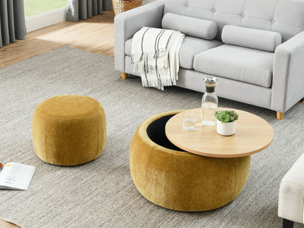 Round Storage Ottoman, 2 In 1 Function, End Table And Ottoman