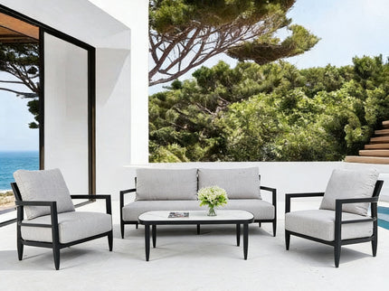 Outdoor Conversation Set With Chairs, Bench Sofa, Tables, Sunbrella Cushions