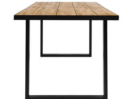 Outdoor Dining Table With U Shape Legs And Slat Top Table - Teak