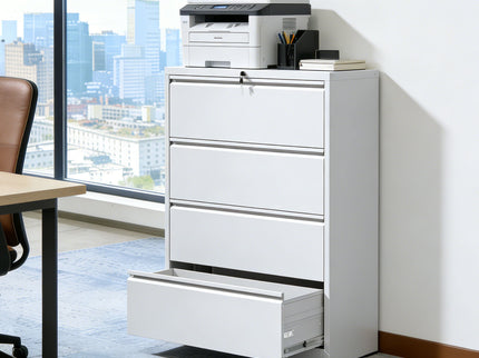 Lateral File Cabinet, Locking Heavy Duty, Anti-Tip Safety Interlock, Vertical Storage For Letter/Legal/A4 Files
