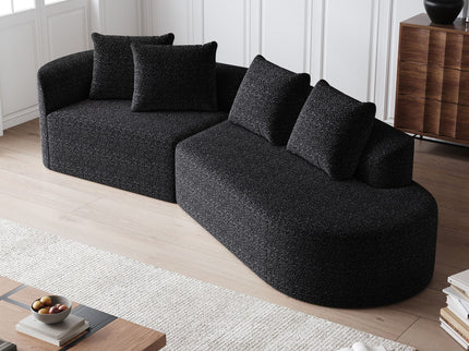 Upholstered Oversized Sectional Sofa, 4 Seater Extra Deep & Wide Curved Cloud Couch With 4 Throw Pillows For Living Room - Black
