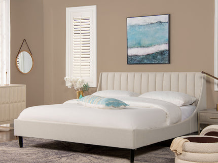 Aspen - King Vertical Tufted Headboard Platform Bed Set - Light Beige