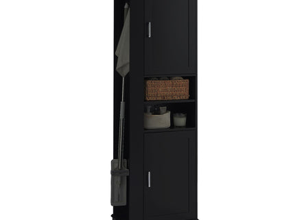 Tall Freestanding Bathroom Storage Cabinet With Adjustable Shelves And Side Hooks Board, Rectangle Design