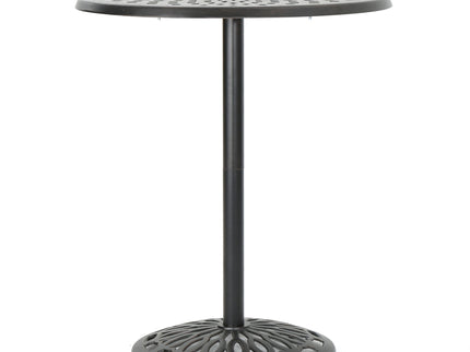 Elegant Cast Aluminum Round Bar Table With Romantic Filigree Design - Copper