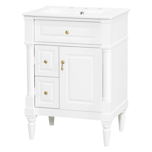 Freestanding Bathroom Vanity With Sink, Adjustable Shelf & Flip Drawer