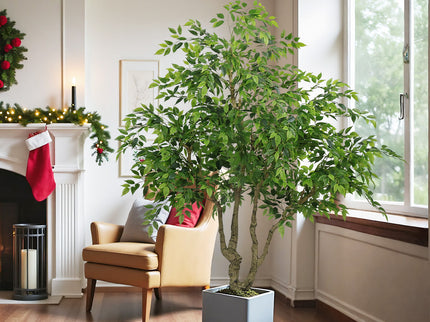 Artificial Banyan Tree With A Trunk And Lifelike Leaves, For Indoor And Outdoor Use - Green