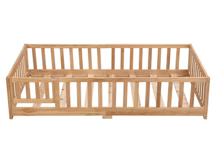 Solid Floor Bed With Door And Fence For Children