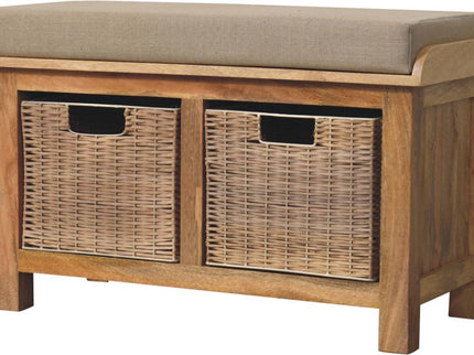 Rattan Basket Linen Bench - Brown