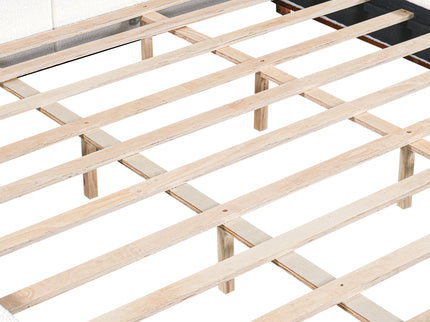 King Upholstered Bed Frame, No Box Spring Needed - Walnut / White