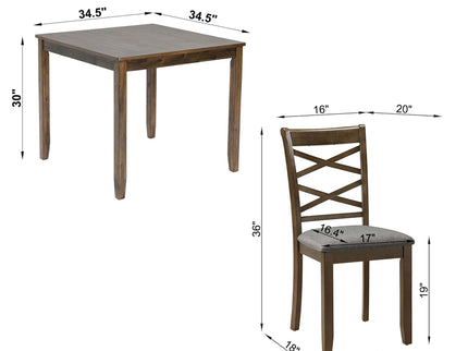 5 Piece Dining Table Set & 4 Chairs - Walnut