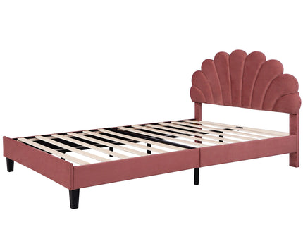 Upholstered Platform Bed With Flower Pattern Headboard