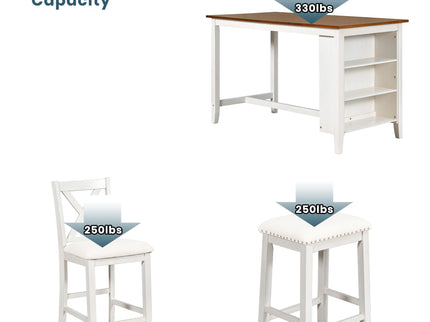 5 Pieces Counter Height Rustic Farmhouse Dining Room Wooden Bar Table Set With 2 Stools And 2 Chairs