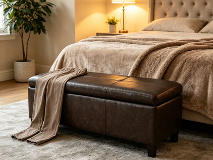 Rectangle Storage Ottoman Bench For Living Room - Brown