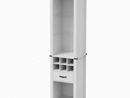 Pantry Cabinet With LED Lights, Wine Rack, Tempered Glass Shelves, And Barn Door Design - White
