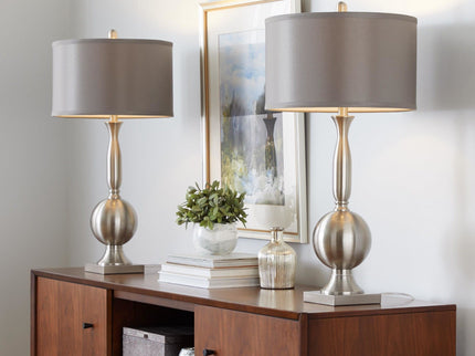Joan - Contemporary Table Lamp (Set of 2) - Nickel / Gray Satin