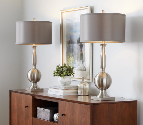 Joan - Contemporary Table Lamp (Set of 2) - Nickel / Gray Satin