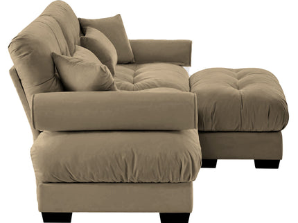 Modern Sectional Sofa With Ottoman, Round Bolster Armrests, Waist And Throw Pillows